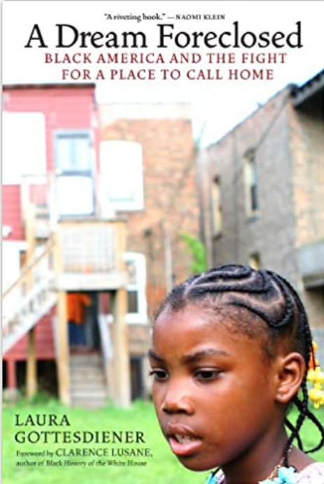 Book cover of 'A Dream Foreclosed' featuring a young child in front of a background of houses