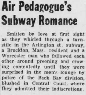 Newspaper article with the headline reading 'Air pedagogue's subway romance'