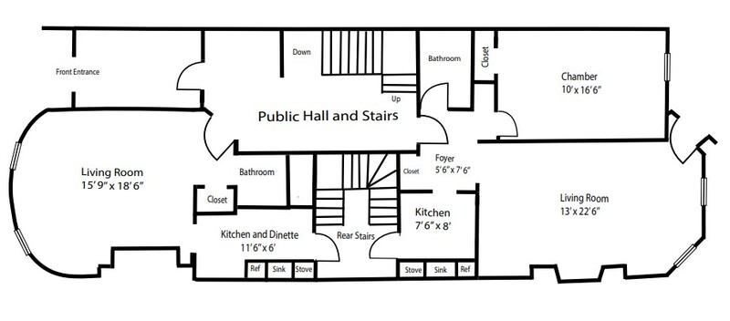 Blueprint of the first floor layout of 456 Beacon Street