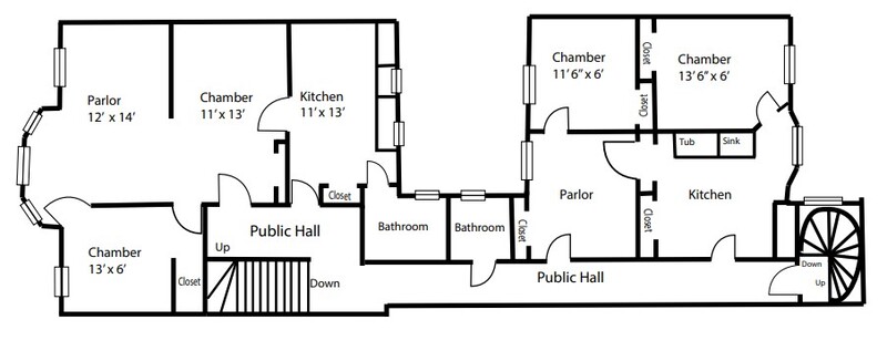 Blueprint layout of the second floor of 635 Tremont STreet